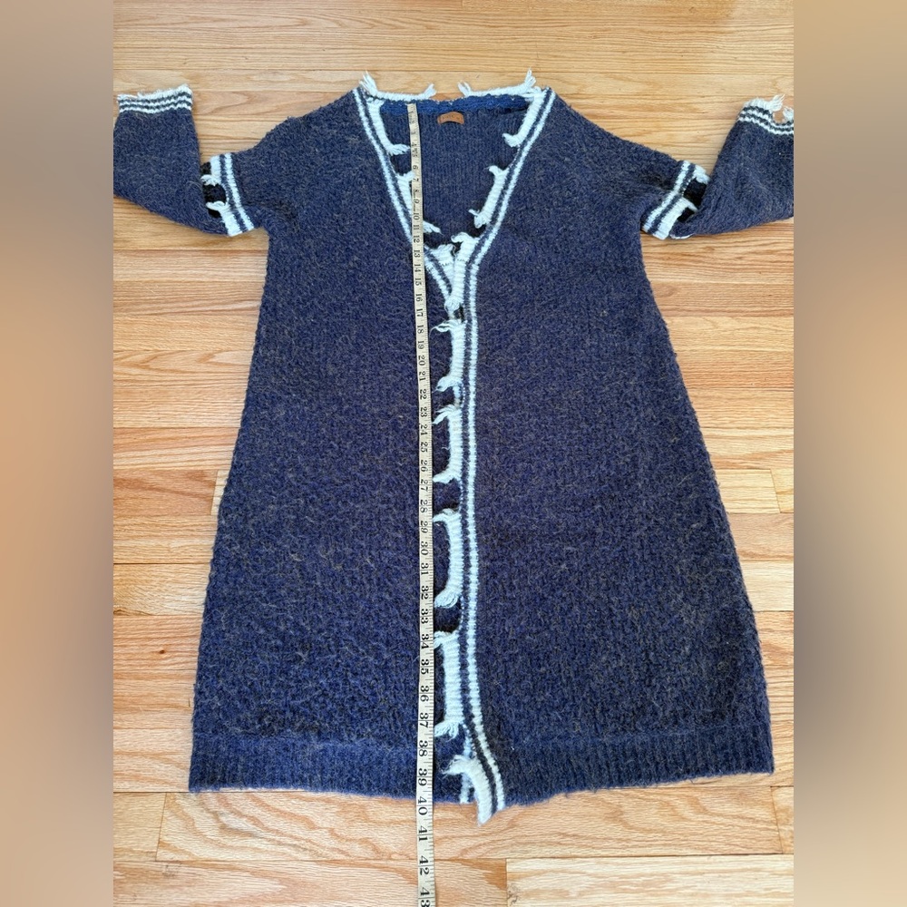 POL Navy and Cream Distressed Varsity Cardigan - Picture 9 of 11